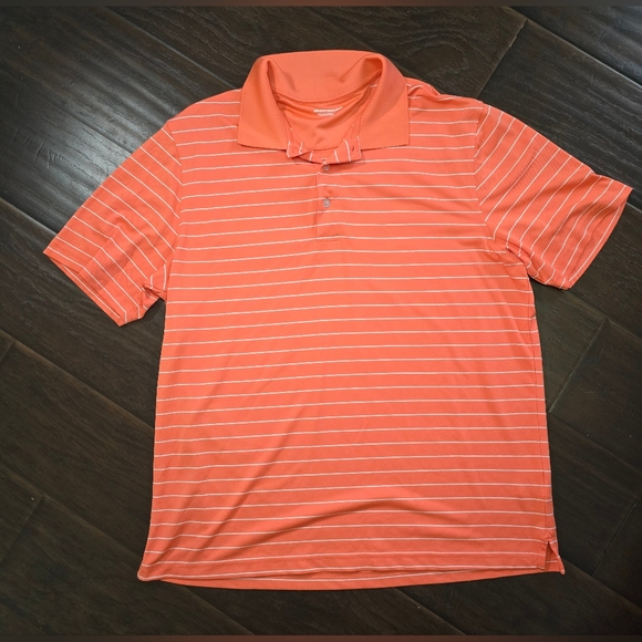 Amazon Essentials Mens Orange Striped Polo Collared Athleisure Top Large - Picture 8 of 8